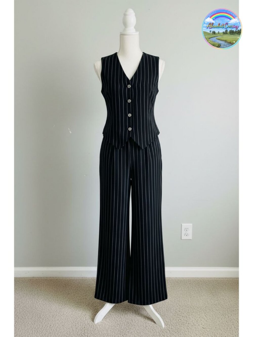 Women's Linen Blend Vest & Wide Leg Pants Suit Set
